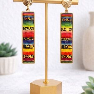Colorful Serape Animal Print Dangle Earrings – Boho Southwest Statement